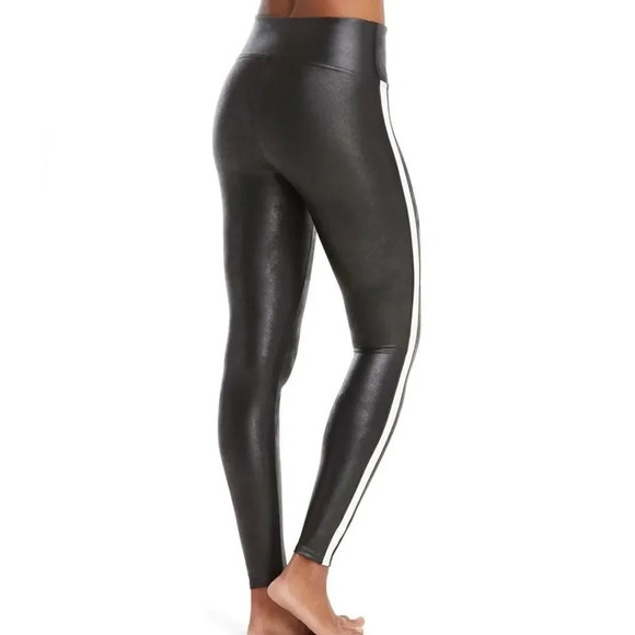 SPANX FAUX LEATHER SIDE STRIPE BLACK LEGGINGS - Picture 5 of 12